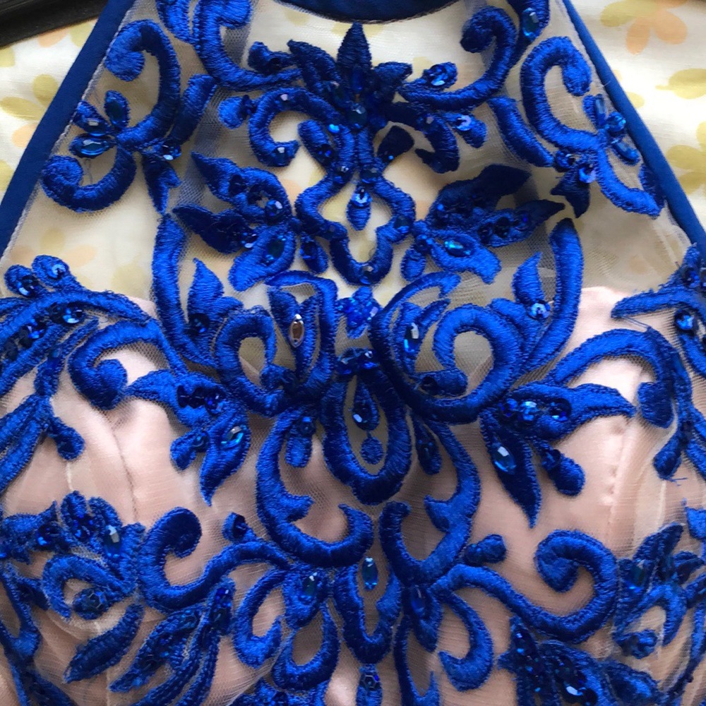 Royal Blue Halter Top Prom Dress - Picture 5 of 6